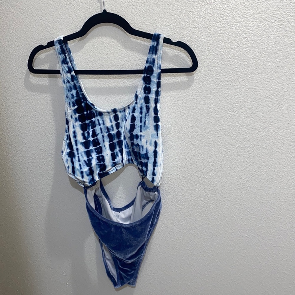 PINK Blue Velvet High Waisted One Piece Swimsuit